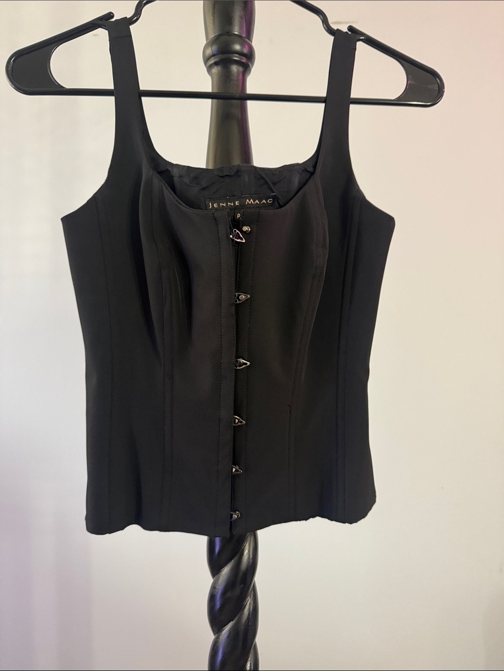 Jennie Mao Black Hook-Front Corset Camisole